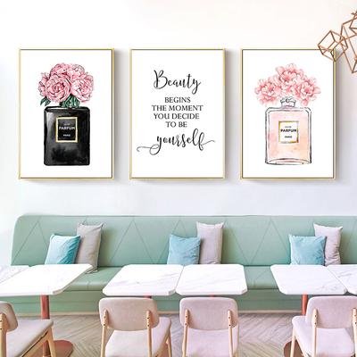 Fashion Luxury Perfume Bottle Canvas Painting Nordic Flower Poster Print Wall Picture Modern Girl Room Decor