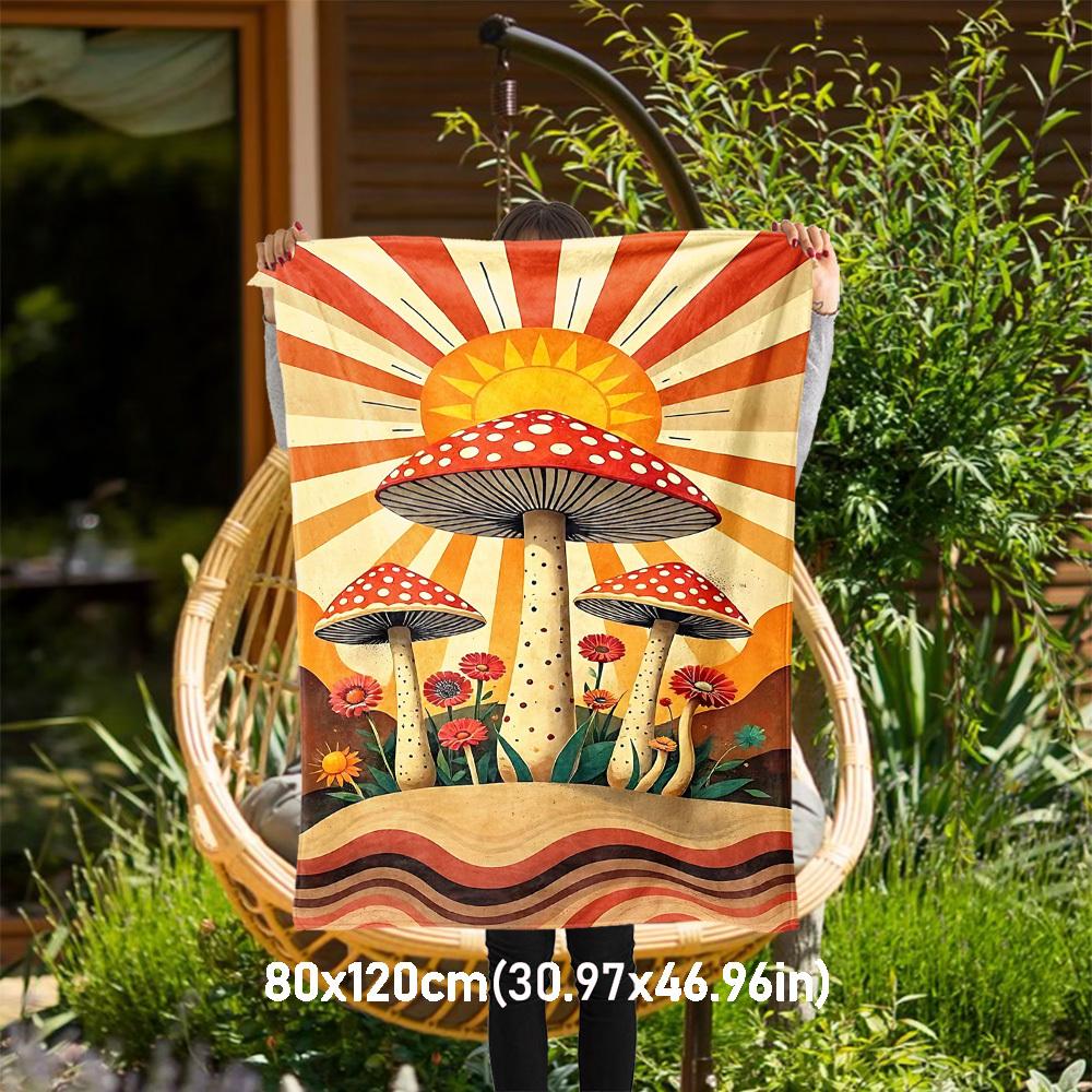 

1pc Mushroom Sunburst Outdoor Flannel Blanket Soft Warm All-Season Throw for Sofa Bed Car Camping Office, Cozy Gift Idea1168S 80x120cm(31x47inch)