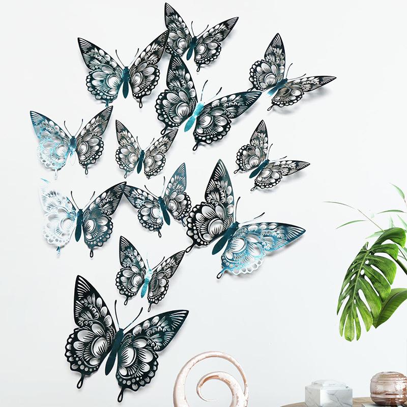 12 Pieces Colorful Butterfly Wall Stickers Set 10 Colors Hollow Cut Out DIY Pearl Paper Simulation Decor for Home Room