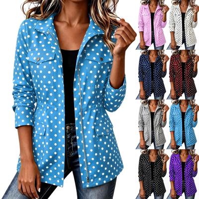 Women's Casual Polka Dot Zip Up Jacket Outerwear Coat for Everyday Wear
