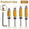4 Pcs 1/4′′ 8mm Shank Flush Trim Router Bit Blade Template Pattern Bit Bearing 1/2Inch Straight End Mill for Woodworking Cutting