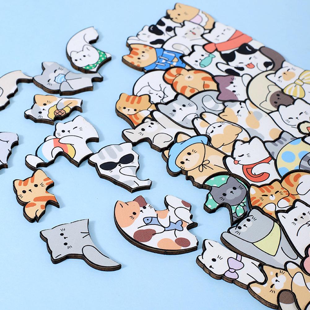 50pcs Cats Dogs Wooden Puzzle Jigsaw Irregular Pieces Early Educational Puzzle Toys For Kid Boys Girls Gifts Decoration Painting