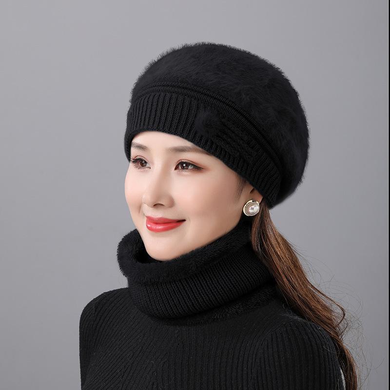 Winter Hat Women's Fleece Thickened Warm Beret Women's Fashion Windproof Knitted Hat Mom Wool Hat