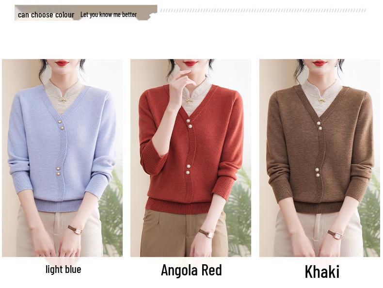 Mom's Winter Qipao-Style Two-in-One Velvet Sweater for Middle-Aged Women