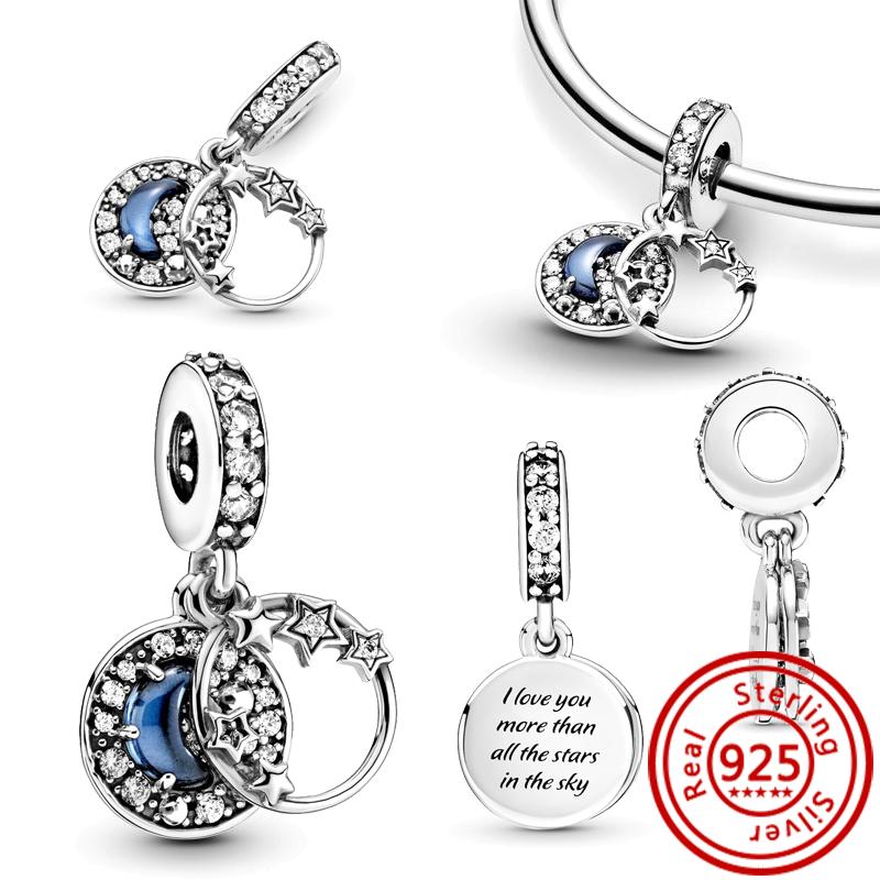 925 Sterling Copper Blue Glass Zircon Series Sparkling Pendant Simple Classic Beads Fit Original Pantaro Charms Bracelet Zircon