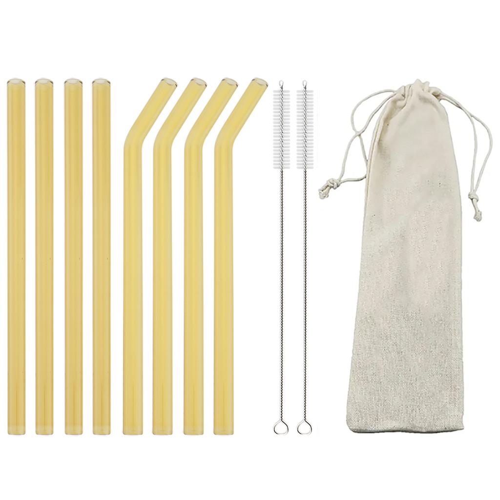 11pcs High Borosilicate Glass Straw Reusable Drinking Straw Wide 12mm Pearl Milkshake Bubble Tea Straw with Brush Storage Bag