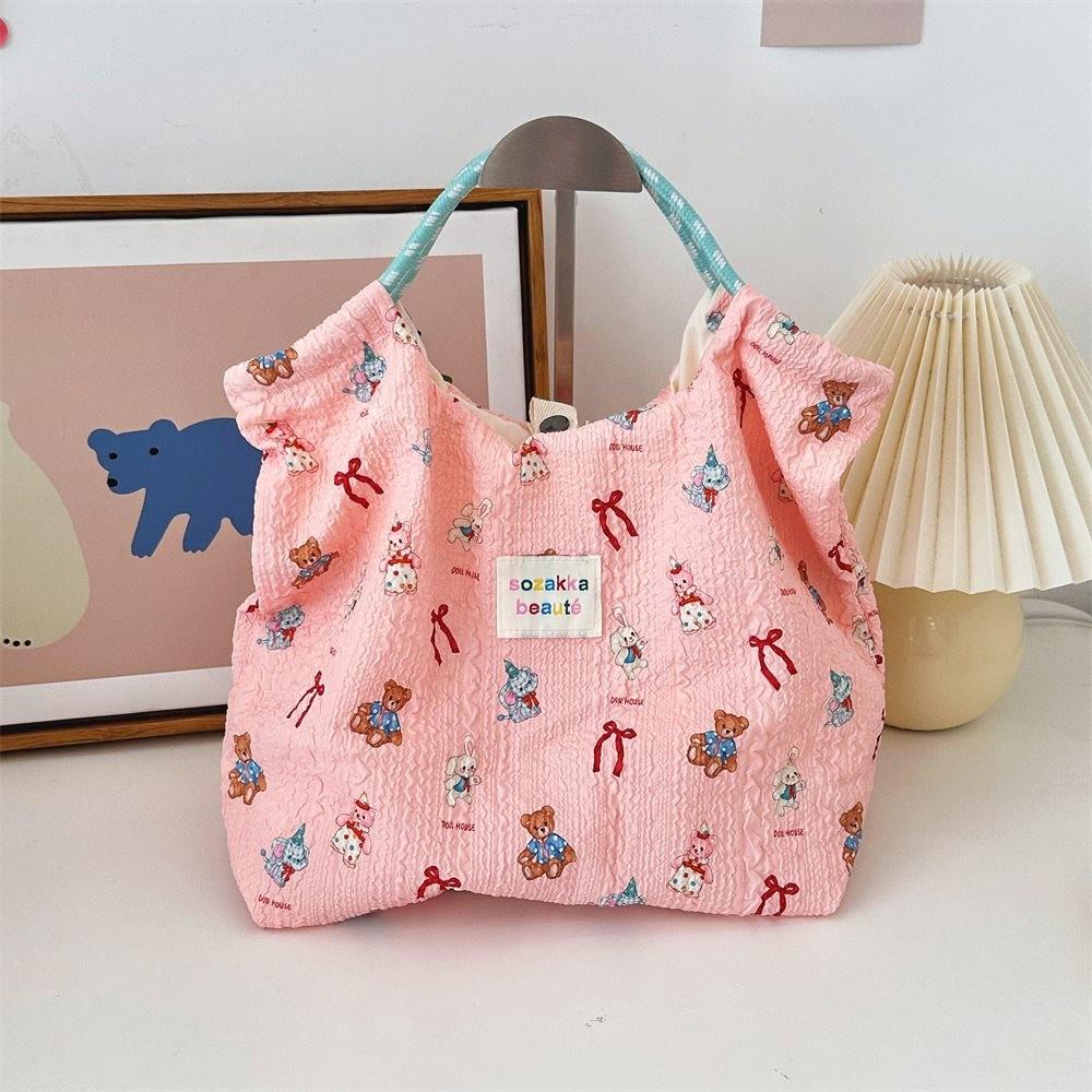 Large Capacity Korean Cartoon Embossed Canvas Tote Bag For Women Ideal For Beach Trips