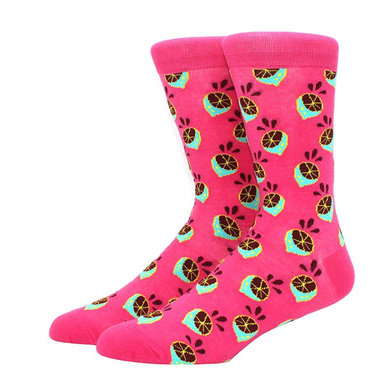 1 Pair of  Fun Men Socks Casual Cartoon Fruit Banana Flamingo Lemon Egg Sloth Pizza Happy Harajuku Skateboard Socks
