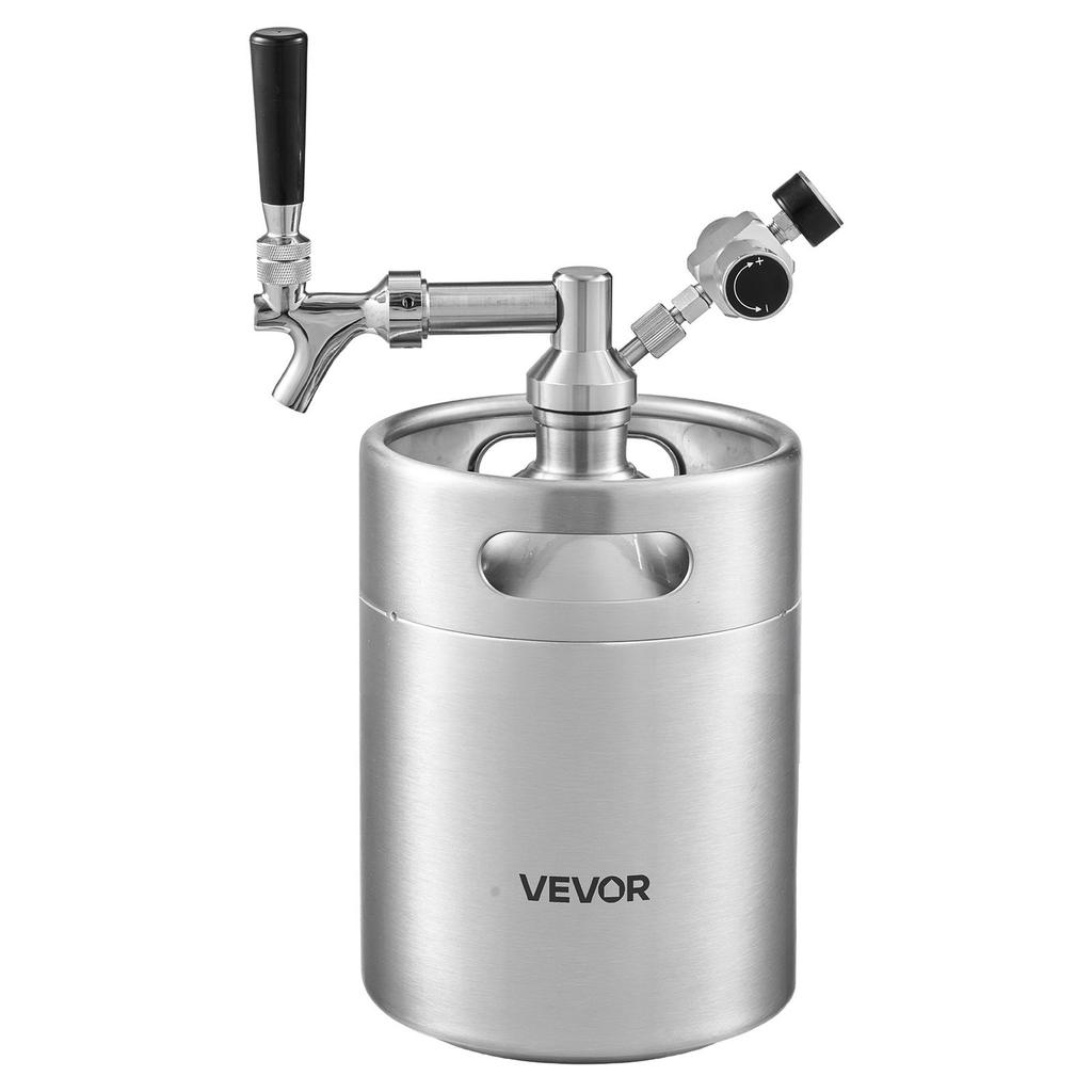 4L Mini Keg, Pressurized Growler Tap System, 304 Stainless Steel Beer Kit, with Co2 Regulator, Self-Closing Faucet, Keeps Fresh and Carbonation for