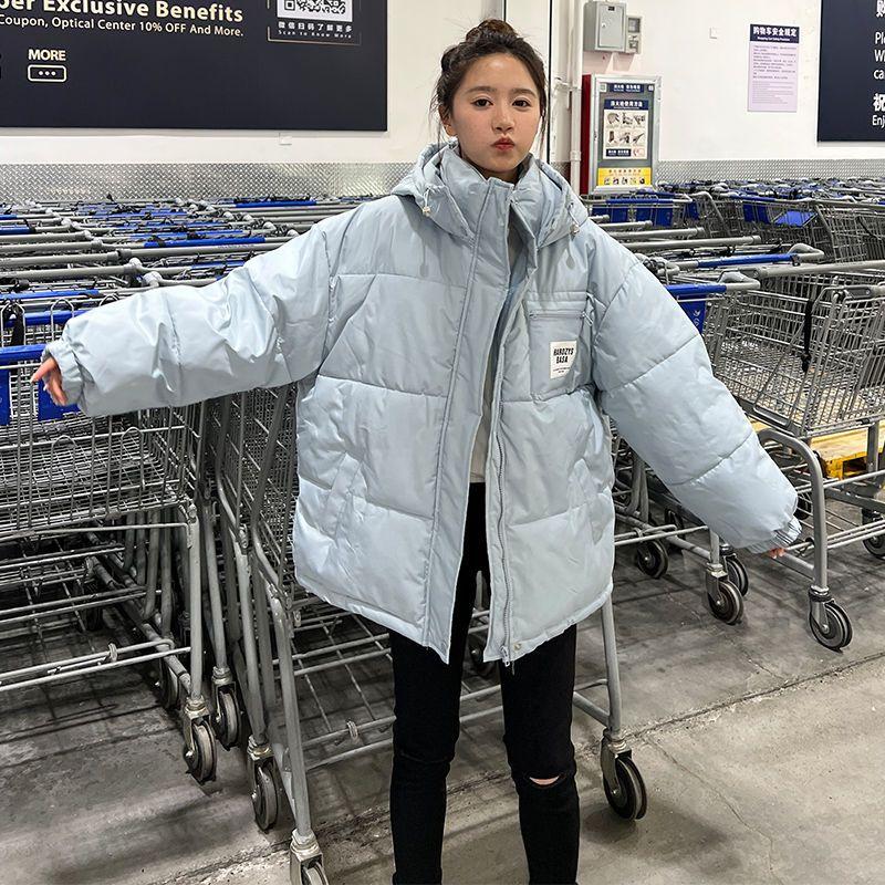 

Утолщенное пальто с капюшоном в корейском стиле, зимняя свободная куртка на хлопковой подкладке для студенток XL синий