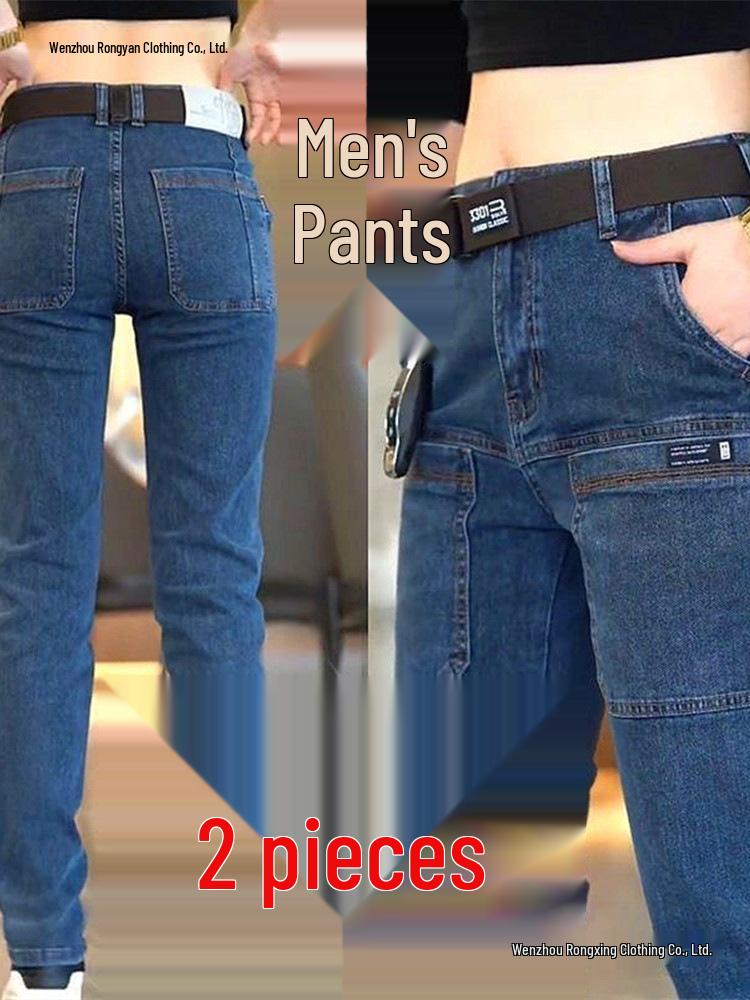 Herren Slim Fit Stretch Multi-Pocket Jeans - Straight Leg, Verschleißfeste Freizeithose für Frühling & Herbst