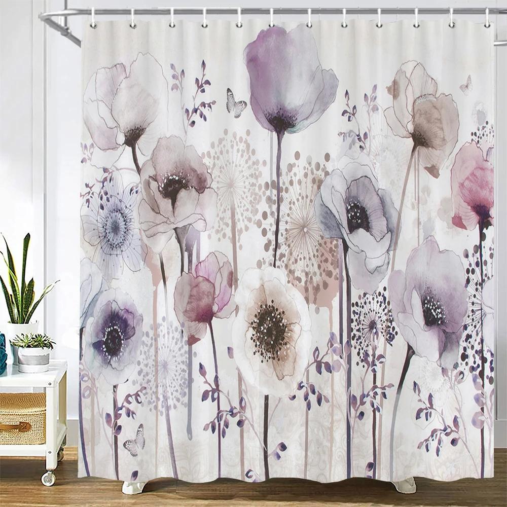Beautiful Flowers Printed Shower Curtain Waterproof Polyester Curtain With Hook Decoration Bathroom Curtain 3D Shower Curtains