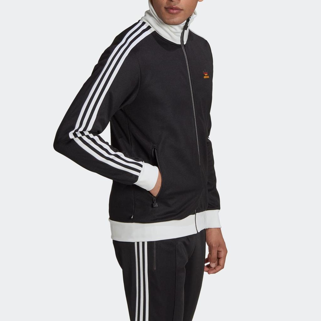Adidas Originals Beckenbauer Full Zip Stand Collar Track Jacket Men Black White Red Gold HK7408
