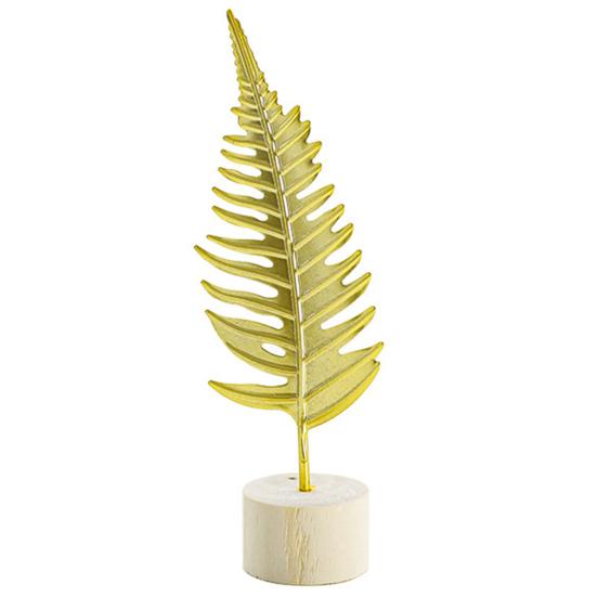 Stable Base Feather Decor Gold Leaf/Feather Ornaments with Weighted Round Base, Metal 3D Elegant Accent Desktop for Home Office Gift And Display