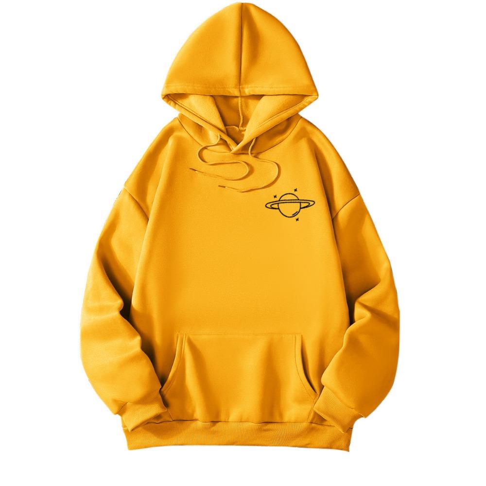 New Sweater Women's Autumn and Winter Korean Version Loose Lazy Wind Planet Printing Versatile Hooded Top Velvet Student Sweater