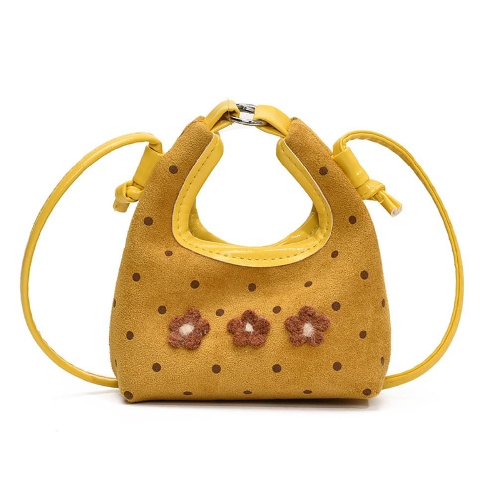 Polka Dot Print Suede Crossbody Handbag Sweet Flower Shoulder Bag  Leisure Activities жёлтый
