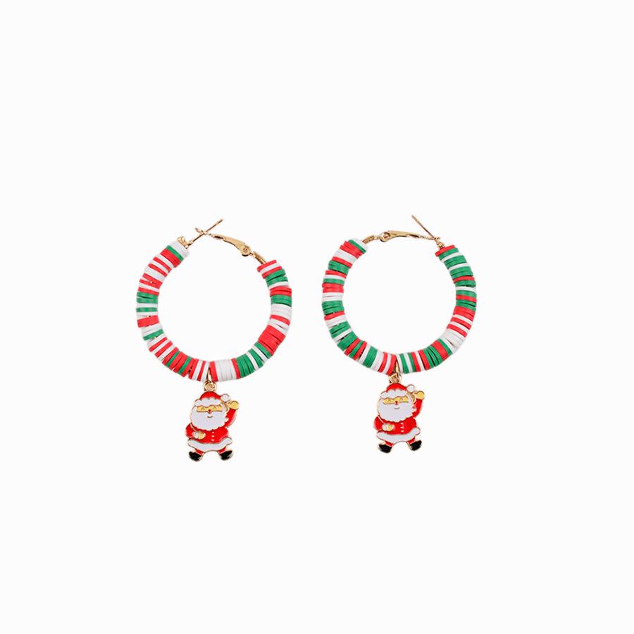 Cross-Border Color-Block Polymer Clay Christmas Earrings - Creative Holiday Party Jewelry Dopamine Ear Hoops