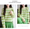 Women's Wool Striped Round Neck Pullover Sweater - Slimming, Long Sleeve Knit Top for Autumn/Winter