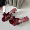 Fashion Liyke Fashion Patent Leather Butterfly Knot Women Slippers Square Toe Summer Sandals Low Thin Heels Mules Slides Shoes Size 39