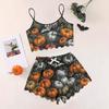 Women's Halloween Set With Retro Floral Print Suspender Sleeveless Vest Shorts Pajama Set