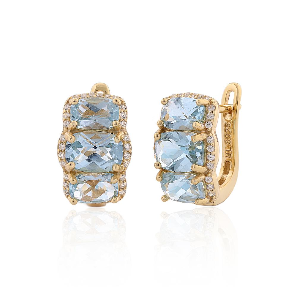 Natürlicher Himmelblauer Topas Ring Ohrringe Set 925er Sterlingsilber November Geburtsstein Feinschmuck für Damen Jubiläumsparty Geschenk