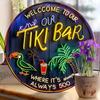 1PC 8x8 Inch Round Retro Metal Sign Welcome To Our Tiki Bar Wall Decor For Bar Home
