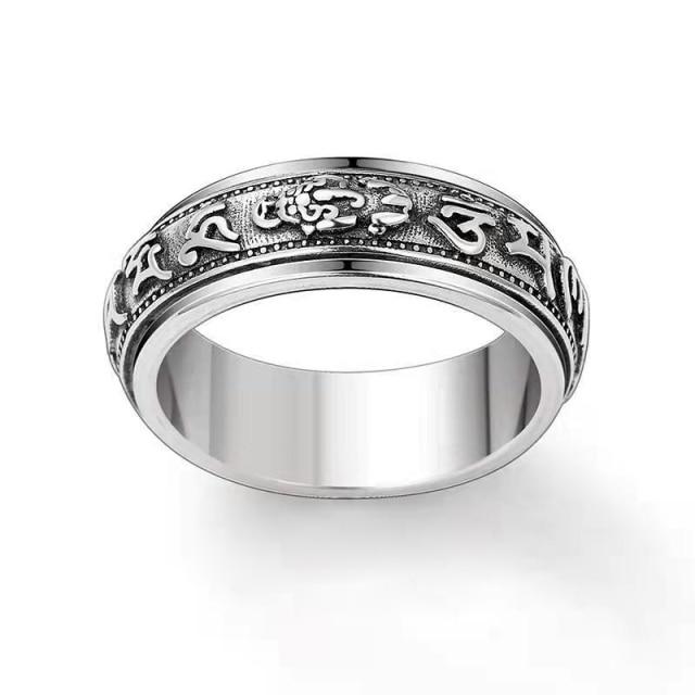 

Новое ретро-кольцо с шестью символами Mantra для мужчин, вращающееся кольцо, модные индивидуальные ювелирные аксессуары 8 белый