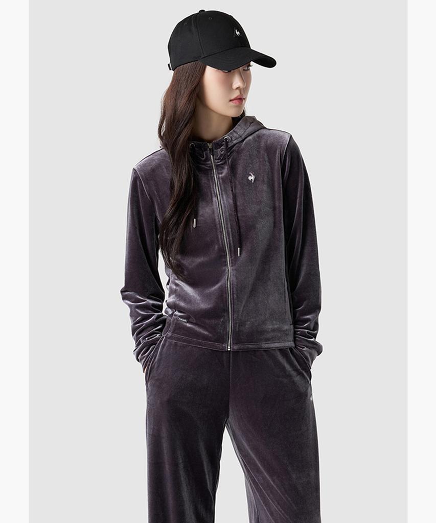 LECOQ Women'S Early Spring Slim Fit Velvet Zip-Up Hoodie - Grey Qr122Oft15