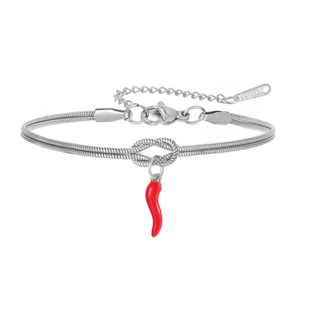Red Enamel Italian Horn Charm Bracelet Stainless Steel Women's Love Knot Snake Chain Bracelets Good Luck Protection Jewelry Gift