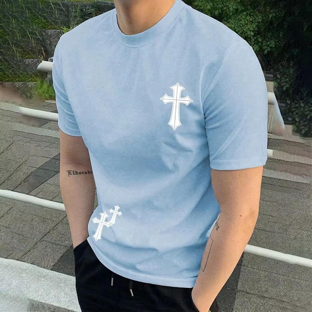 Módní triko s hip-hopovým křížem s grafickým potiskem 2024 nadměrná velikost s volným výstřihem do O Trička s krátkým rukávem Nové ležérní denní pánské oblečení