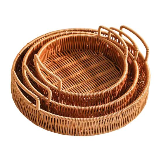 Imitation Rattan Fruit Basket, Round Rattan Tray, Steamed Bread Basket, Food Storage Basket, Eco-Friendly Kitchen Organizer, Farmhouse Home Decor