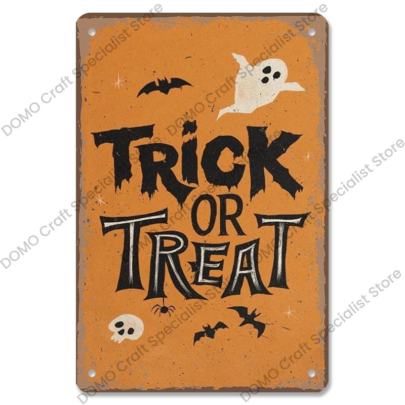 Happy Halloween Retro Poster Metal Plate Jack-O-Lantern Black Cat Witch Metal Tin Signs Vintage Halloween Party Living Room Home