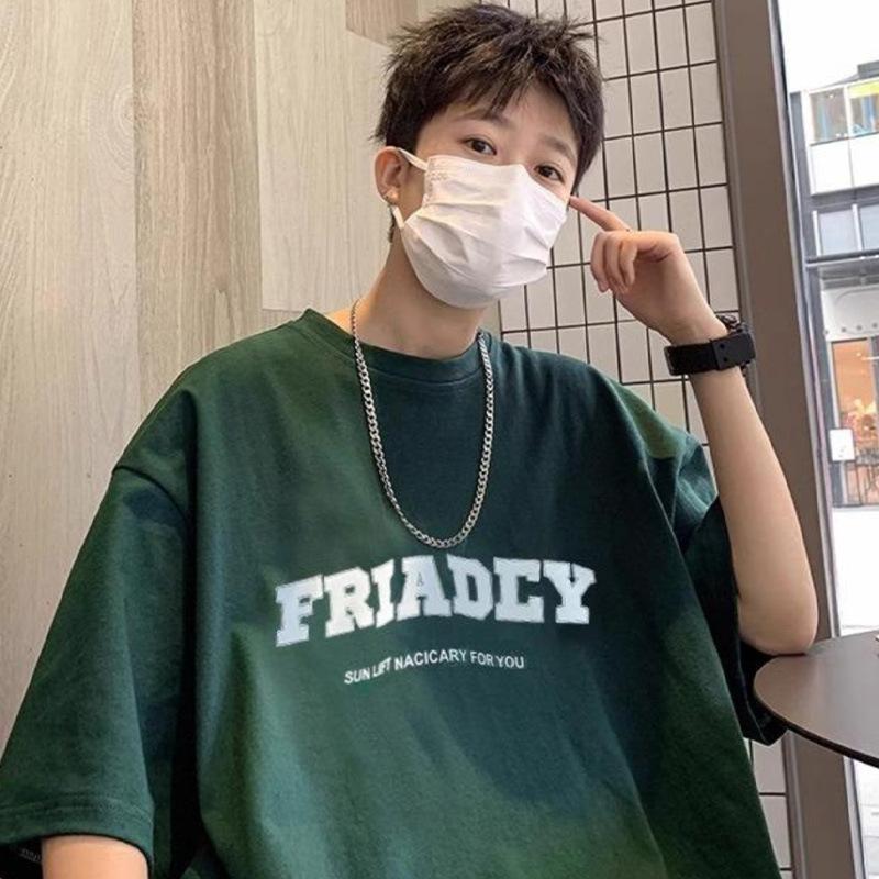 

Men Summer Casual Loose FRIADCY Letter Printed Oversize Short Sleeve O Neck Teenager Pullover Cotton T Shirt Top S