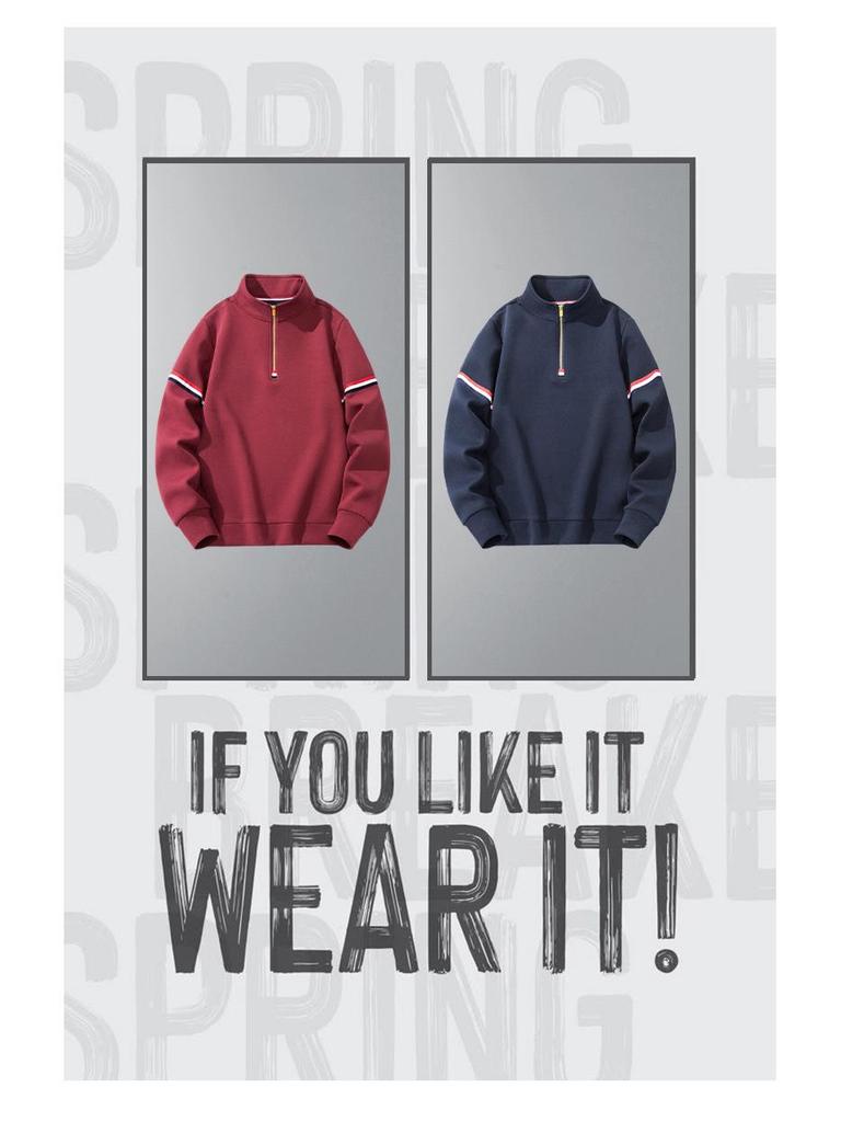 Męska bluza z kapturem w stylu retro, z zamkiem do połowy, z pluszem, gruba, nowość na 2024, luźny krój, kołnierz stojący, idealna na wiosnę, jesień, zimę.