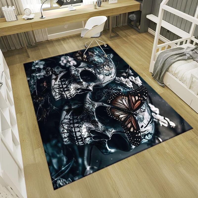 1PC Skull Dark Gothic Pattern Printed Carpet Rug for Living Room Bedroom Home Sofa Decoration,Non-slip Floor Mat Floor Mat
