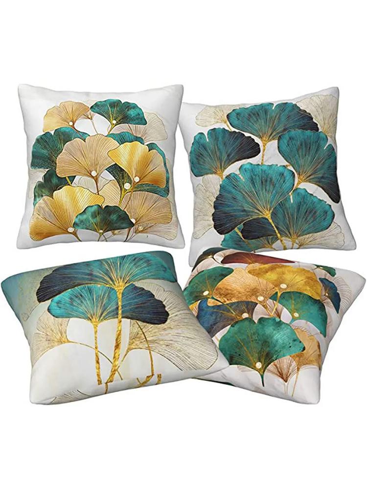 1pc Ginkgo Leaf Teal Gold Pillow Cushion Cover Square Soft Polyester Plant Leaves Ginkgo Biloba Throw Pillowcase