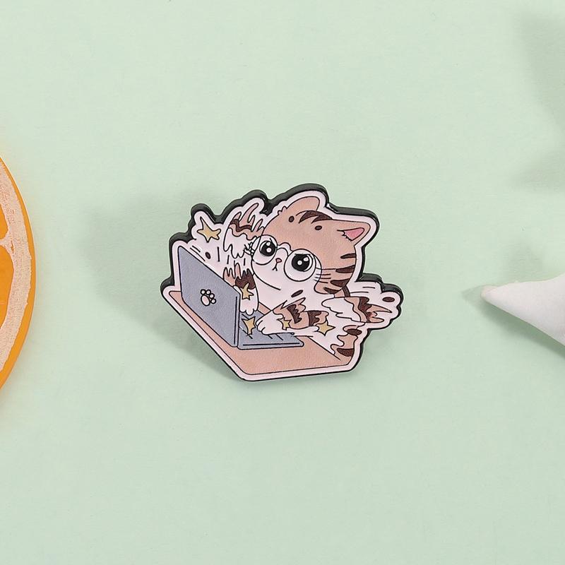 Funny Work Hard Cat Enamel Pin Crazy Typing Kitten Cute Animal Brooch Lapel Badge Fashion Jewelry Accessories Gift for Friends