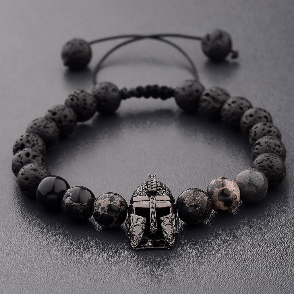 Roman Knight Helmet Beaded Bracelet with Lava Stones Unisex Fashion Accessory Zircon Texture Suitable for Any Occasion