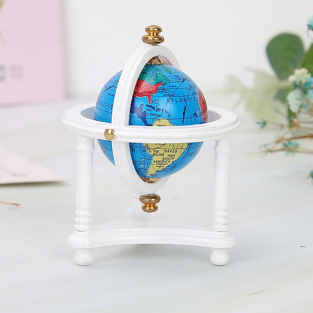 Dollhouse Study Living Room Decoration Rotatable Mini Globe for 1/12 Scale Doll (White)