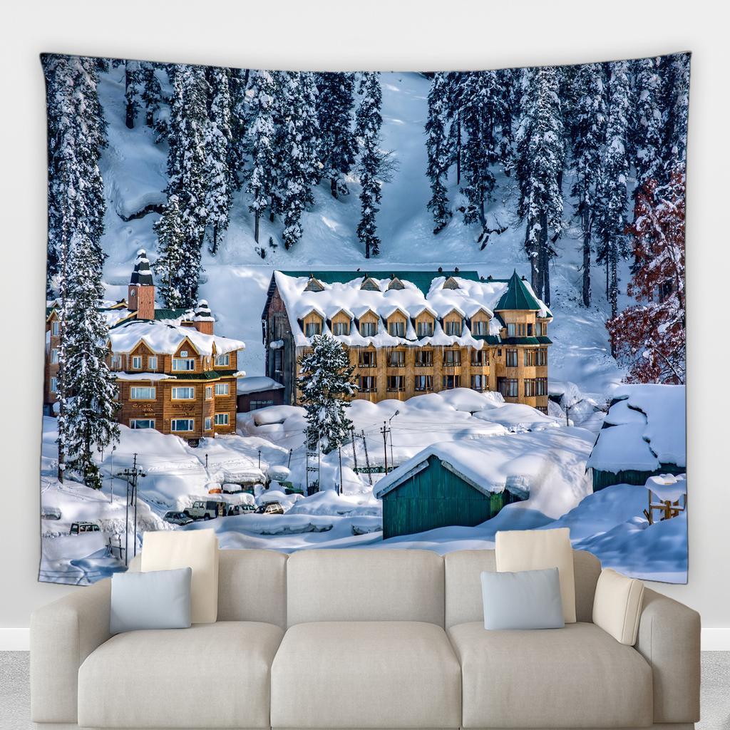 Home Decoration Jul Vinter Skog Landskap Utskrift Polyester Polsk på veggen hengende rom bakgrunn tapiz
