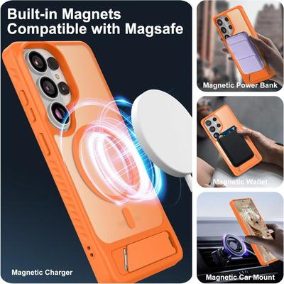 Matte Clear Magnetic Wireless Charging for Samsung Galaxy S26 S25 S24 S23 Plus Ultra for Magsafe Skin Feel Back Kickstand Funda