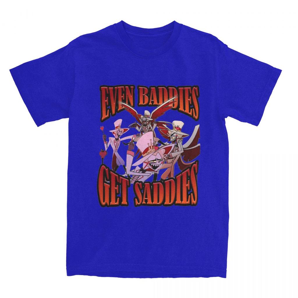 Lucifer Even Baddies Get Saddies T Shirt Men Hazbins Hotels Retro Cotton T-Shirts Summer O-Neck Tees Casual Oversize Clothing