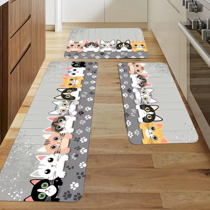 Adorable Cat-Themed Non-Slip Kitchen Mat for Kitchen, Bedroom, Bathroom, and Entryway Mat Playful Home Kitchen Decor Accessories