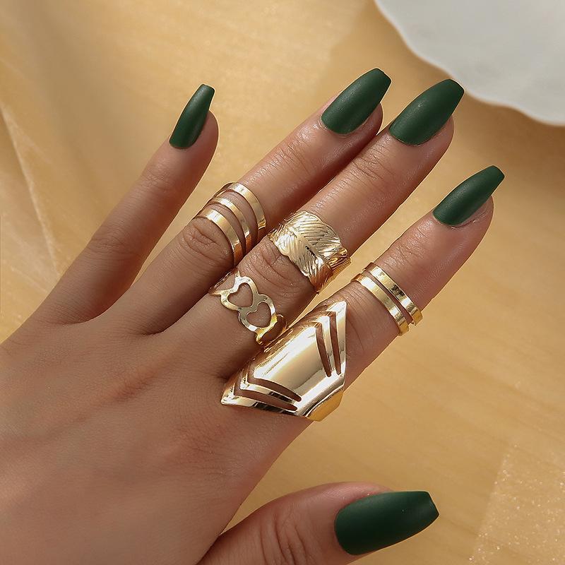 5 Stück/Set Damen Retro Blätter Herzförmig Geometrisch Hohl Knöchelring Punk Stil Mädchen Geschenk Schmuck Zubehör