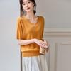 Srcr Women's Thin Knit V-Neck Short Sleeve Wool Top