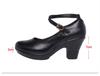 7cm Small Size 32-43 Gladiator Pumps Women Genuine Leather Shoes 2024 Med Block Heels Platform Shoes for Office Model Dance Mom