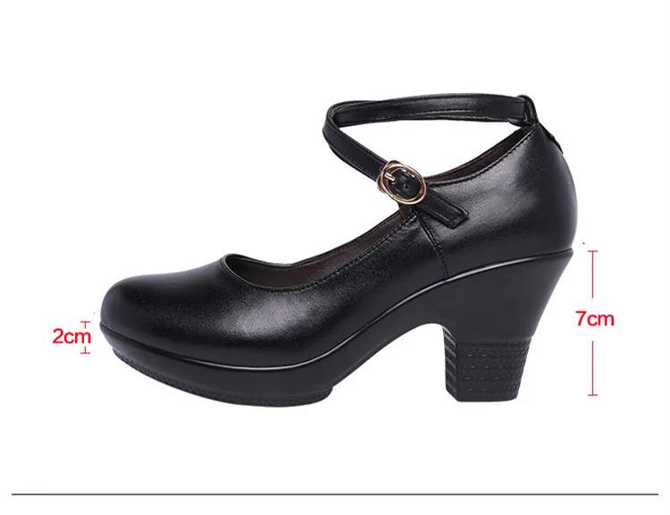 7cm Small Size 32-43 Gladiator Pumps Women Genuine Leather Shoes 2024 Med Block Heels Platform Shoes for Office Model Dance Mom