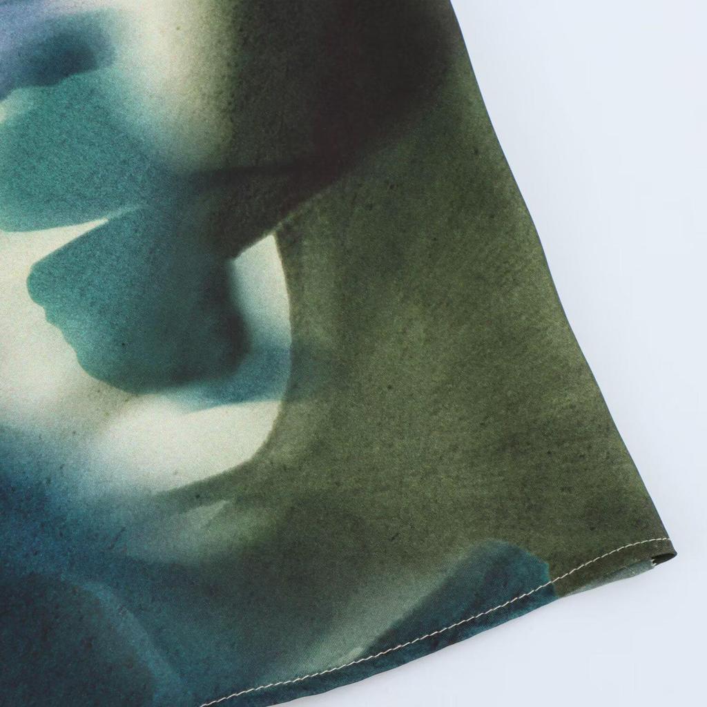 2025 Spring Women's European & American Style Silk Satin Print Midi Dress