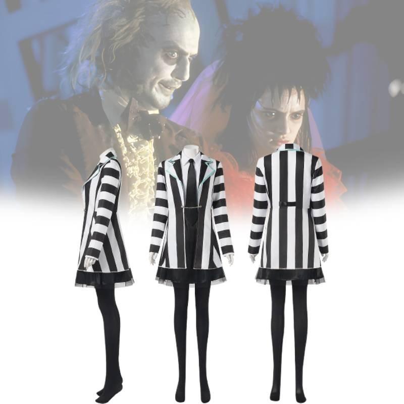 Beetlejuice 2 Cosplay Costume For Women Featuring Striking Black Polyester Blend Fabric