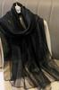Elegant Black Shawl with Shine - Mulberry Silk and Wool, 190x70